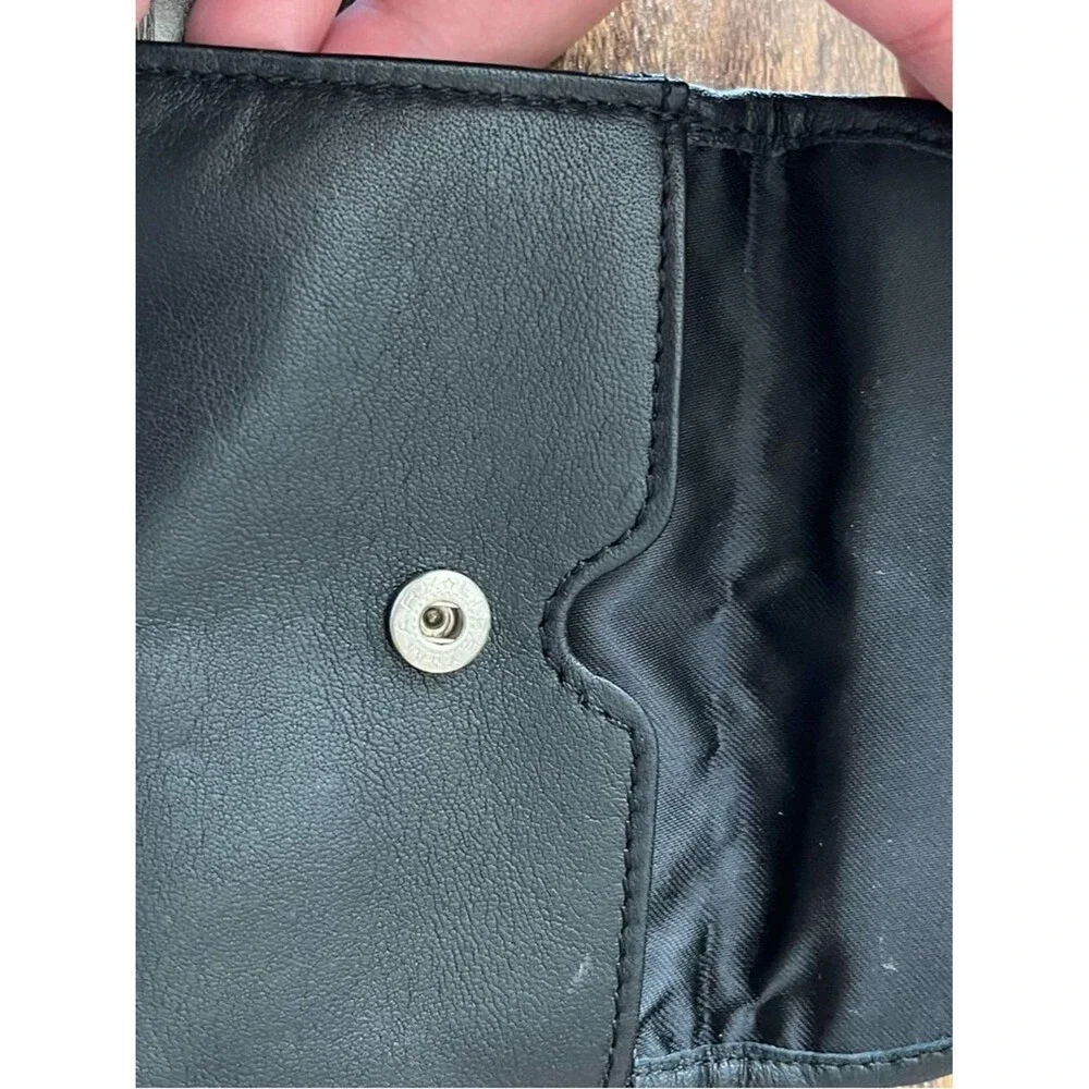 Brighton Black Leather Embroidered & Beaded Compact Wallet Card Case with Snap